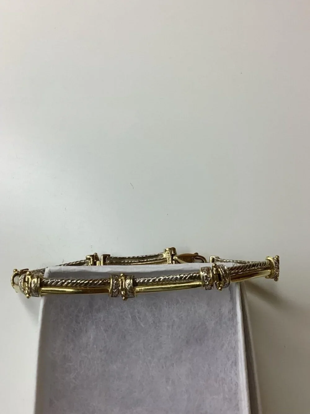14K Two Tone Gold, 13.4g Bar Link With Diamond Accents Vintage Bracelet Preloved